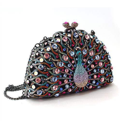 Ruthenium White Metal Clutch with Top Grade Crystal  in Multi Color