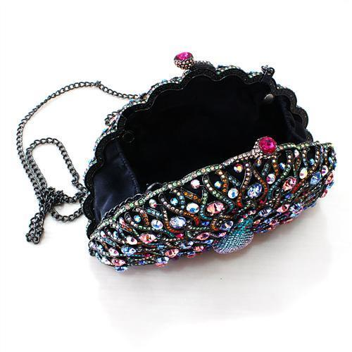 Ruthenium White Metal Clutch with Top Grade Crystal  in Multi Color