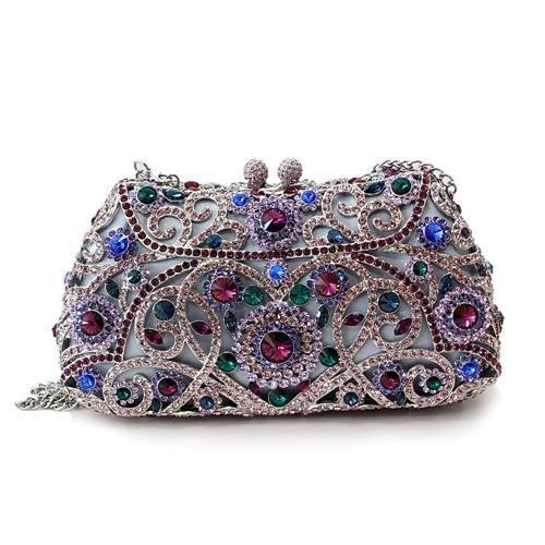 Imitation Rhodium White Metal Clutch with Top Grade Crystal  in Multi Color