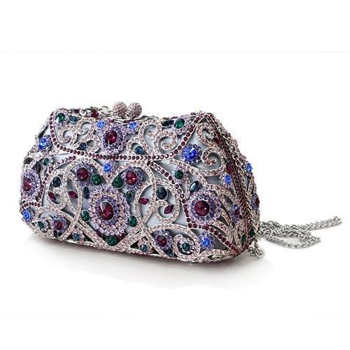 Imitation Rhodium White Metal Clutch with Top Grade Crystal  in Multi Color