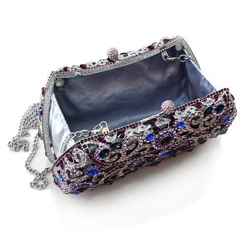 Imitation Rhodium White Metal Clutch with Top Grade Crystal  in Multi Color