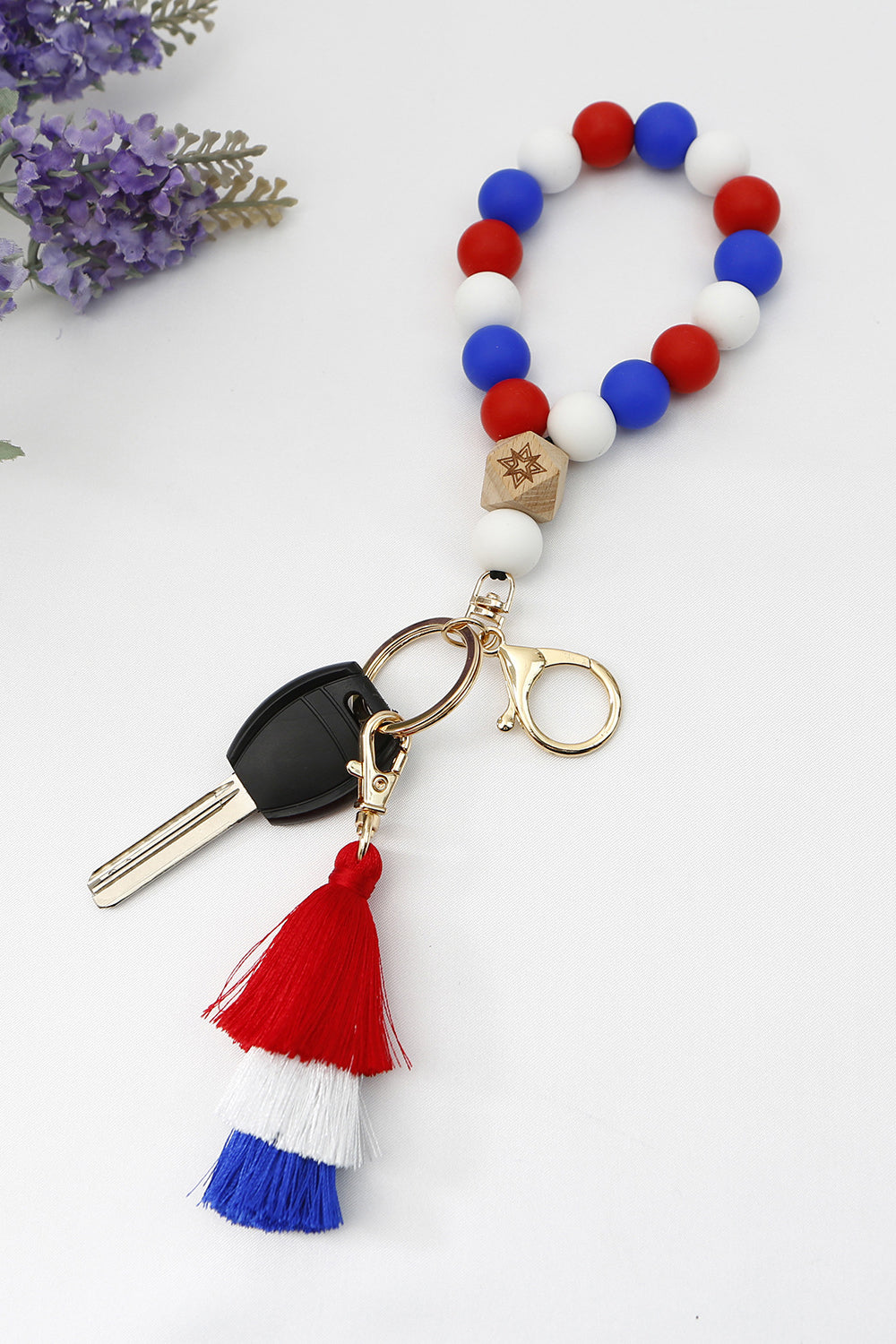 Silica Gel Bead Wristlet Keychain with Layered Tassels Red / One Size
