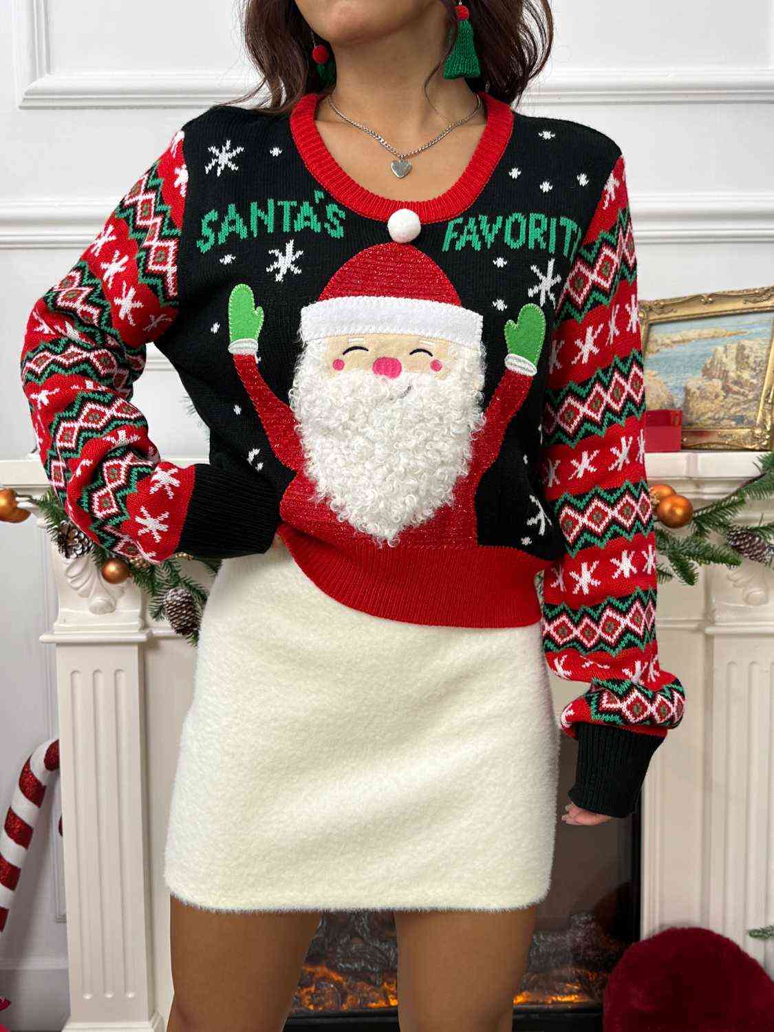 SANTA'S FAVORITE Graphic Long Sleeve Sweater