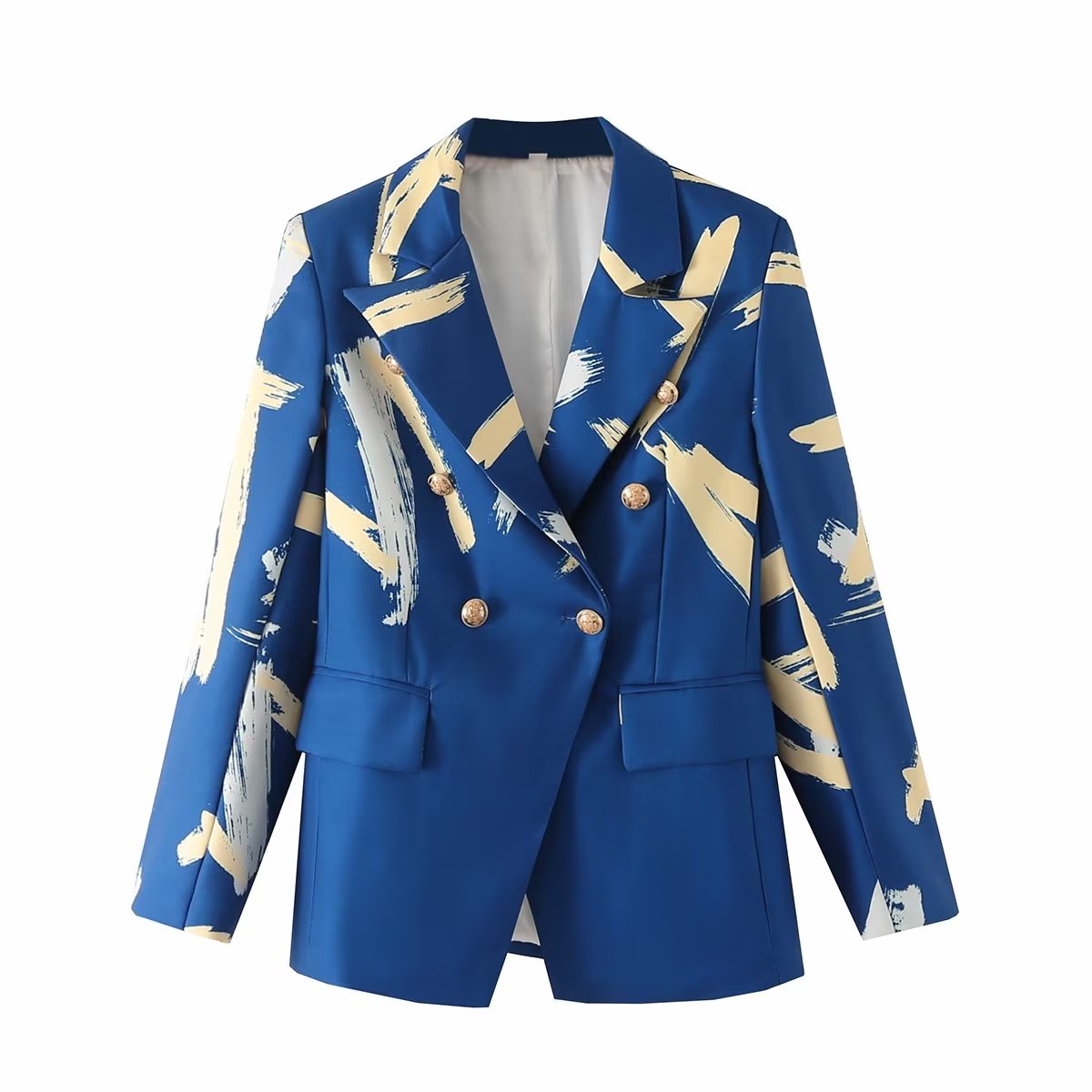 Women Positioning Printing Double Row Ornament Blazer