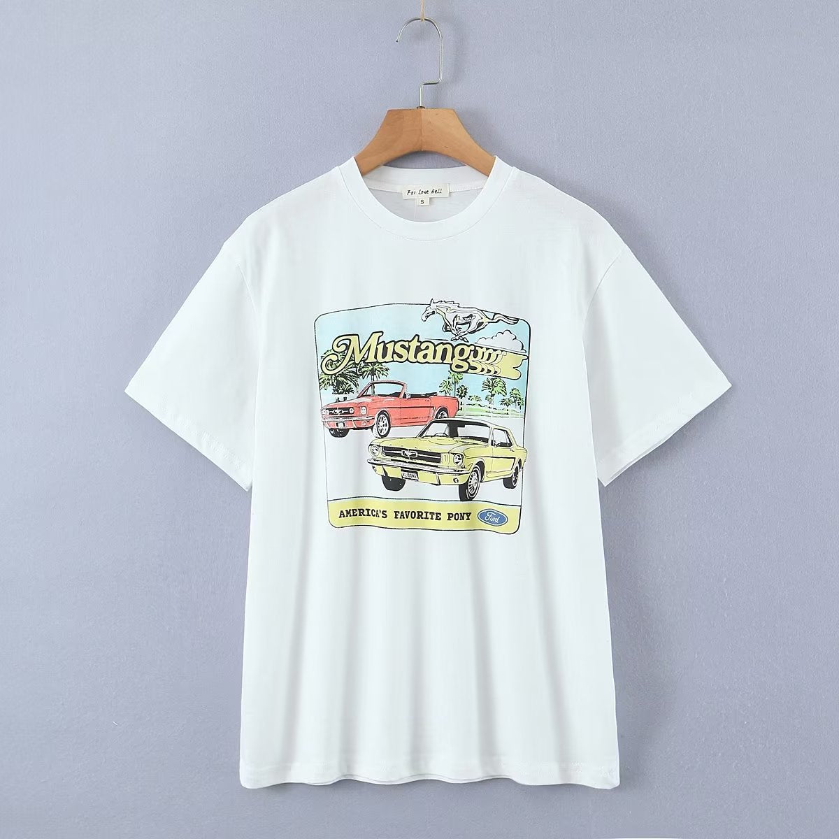 Women Short Sleeved Classic Ford Mustang Car Printed Graphic Tee