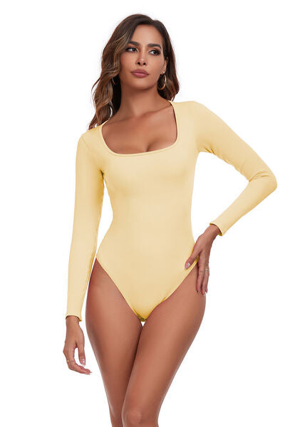 Square Neck Long Sleeve Active Bodysuit