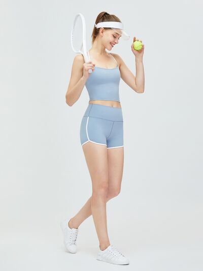 Contrast Trim High Waist Active Shorts