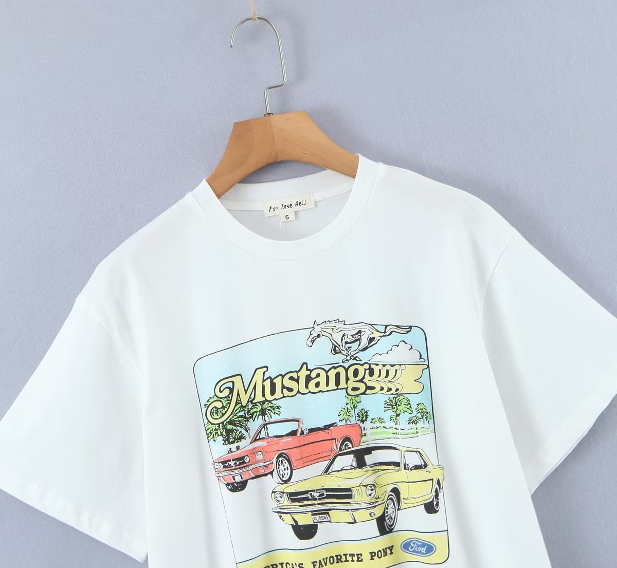 Women Short Sleeved Classic Ford Mustang Car Printed Graphic Tee