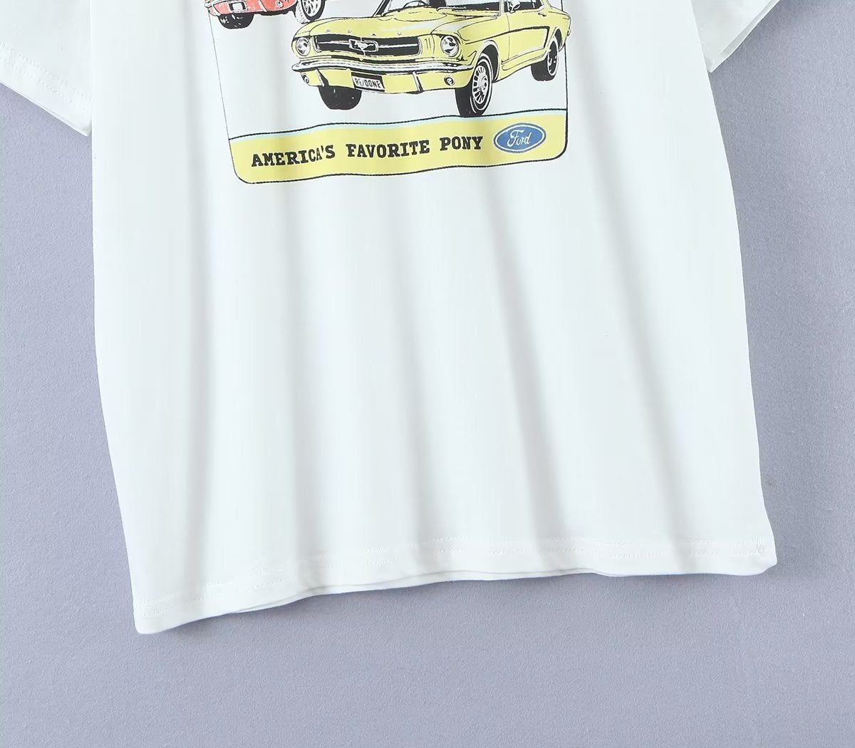 Women Short Sleeved Classic Ford Mustang Car Printed Graphic Tee