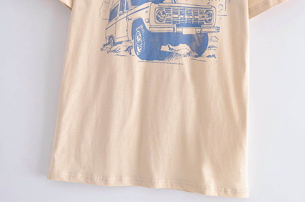 Old Navy Ford Bronco Vintage Retro T-Shirt Size Small Beige Car