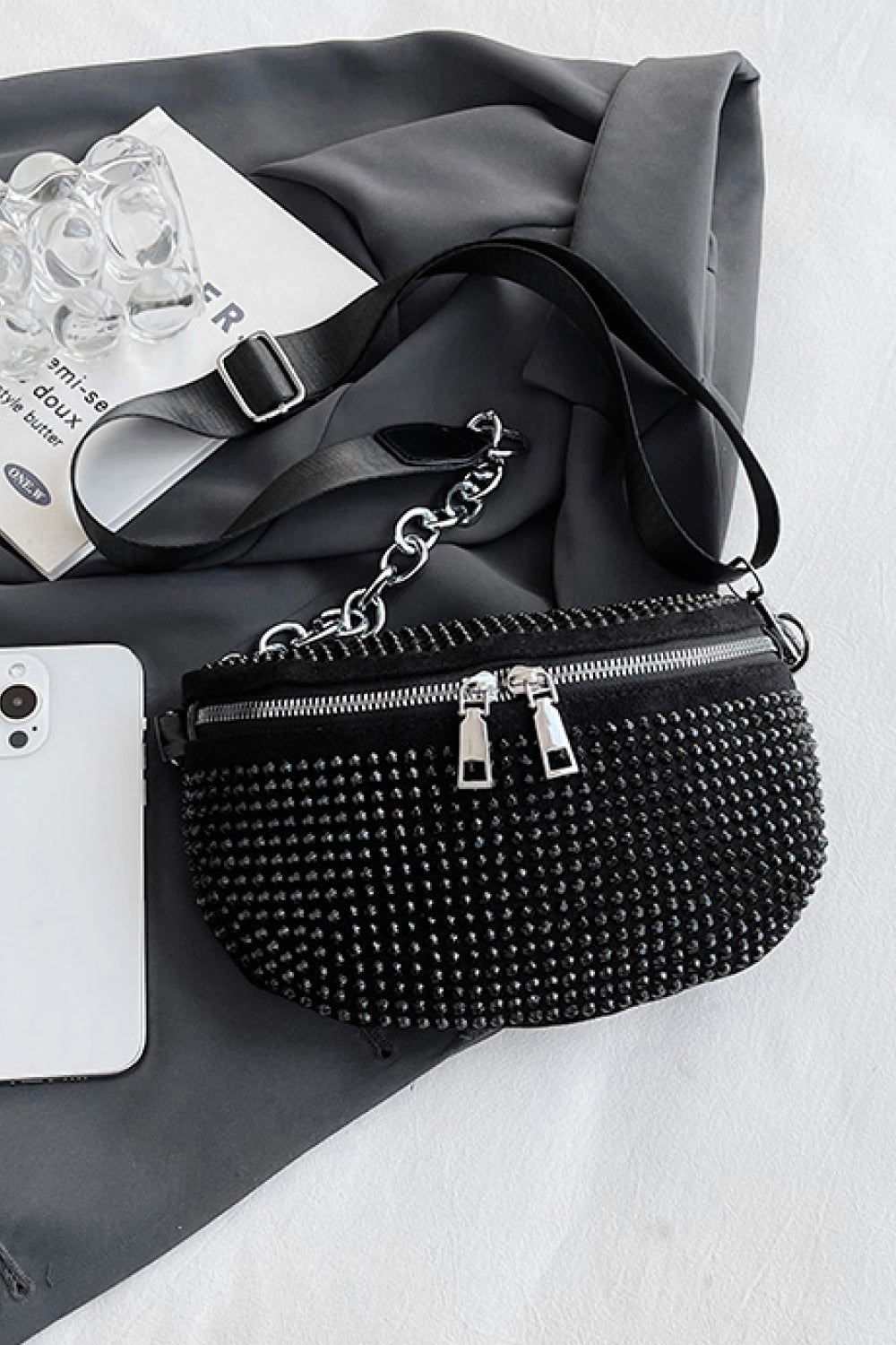 Rhinestone PU Leather Sling Bag