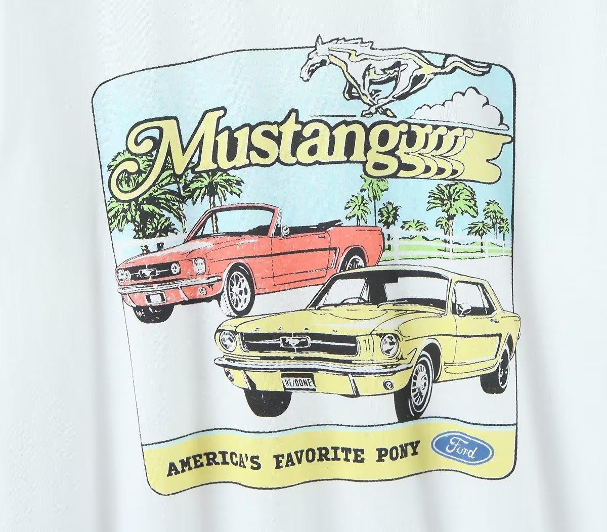 Women Short Sleeved Classic Ford Mustang Car Printed Graphic Tee