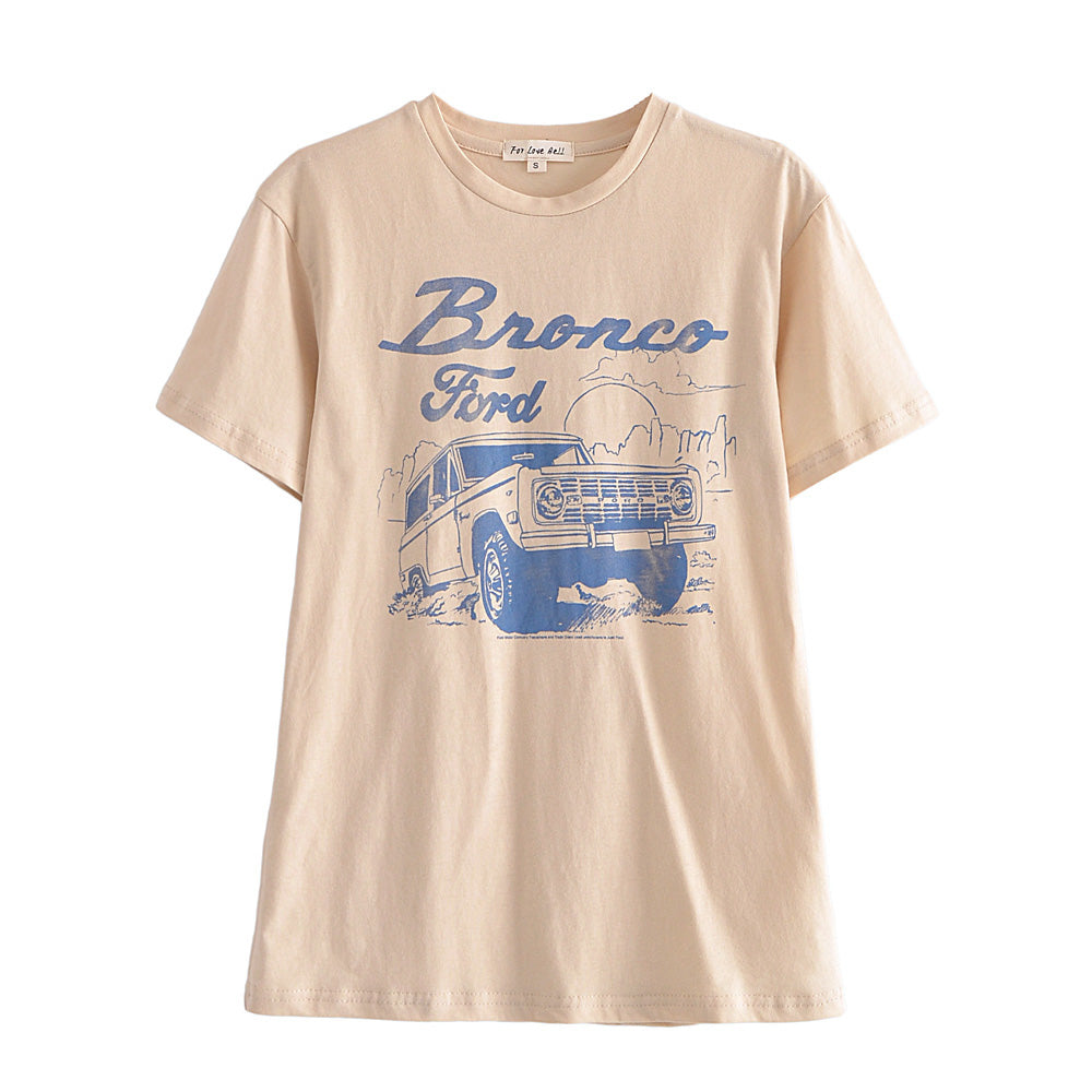 Women Short Sleeved Classic Ford Bronco Car Printed Graphic Tee