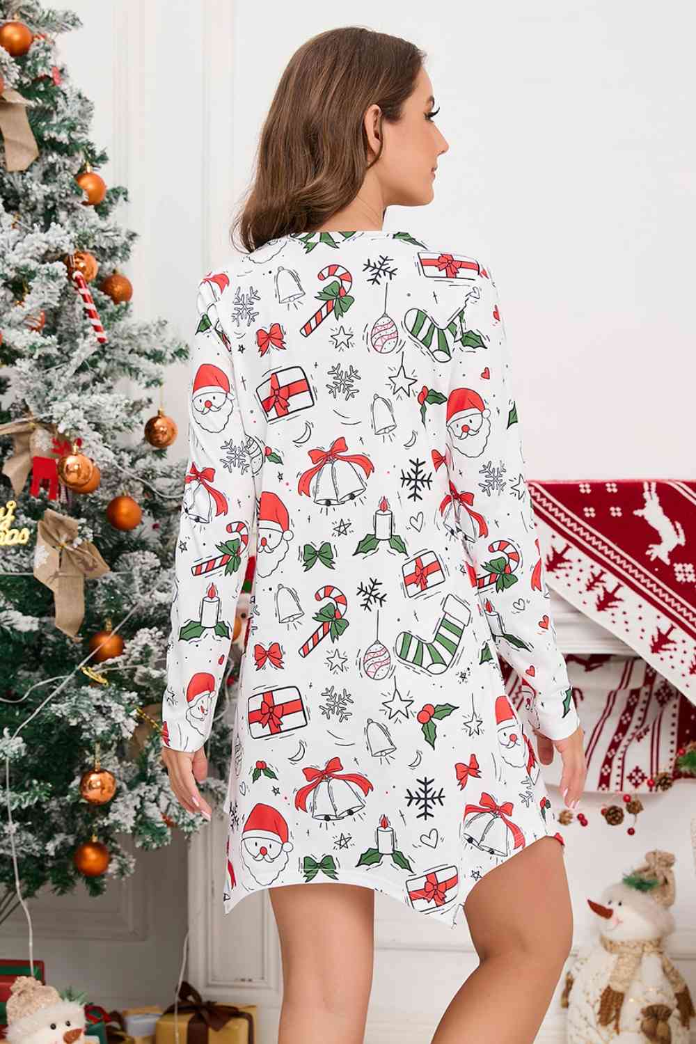 Christmas Element V-Neck Long Sleeve Mini Dress