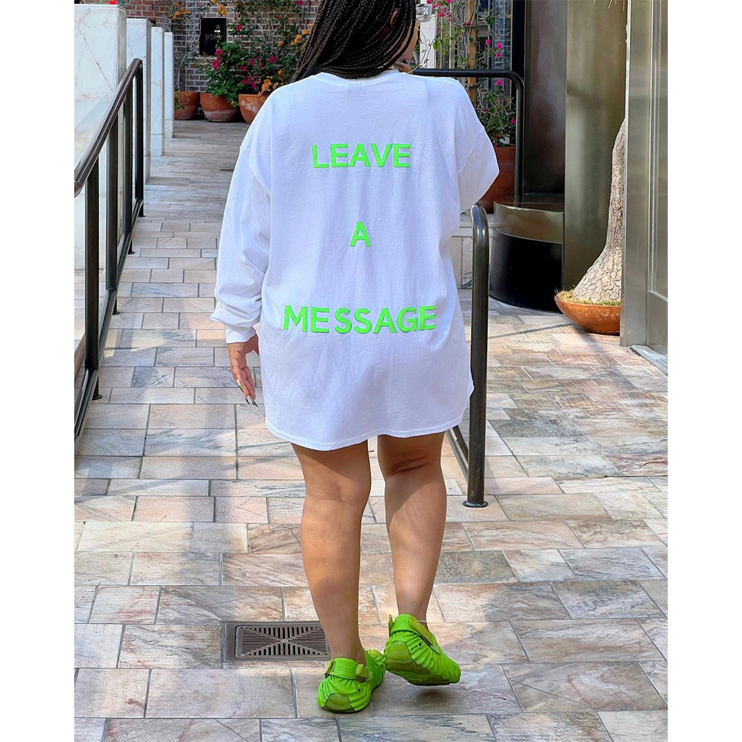 Women Casual Double Sided Letter Graphic Tee Dress