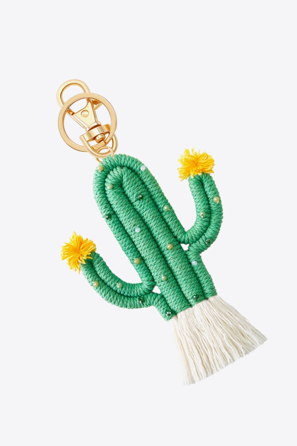 Bead Trim Cactus Keychain with Fringe