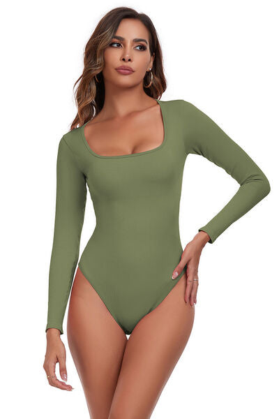 Square Neck Long Sleeve Active Bodysuit